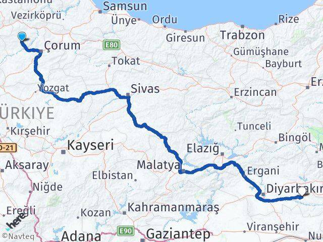 Çorum İskilip Batman Arası Kaç Km - Yol Haritası