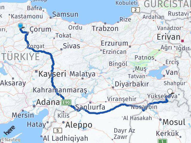 Çorum İskilip Hakkari Arası Kaç Km - Yol Haritası