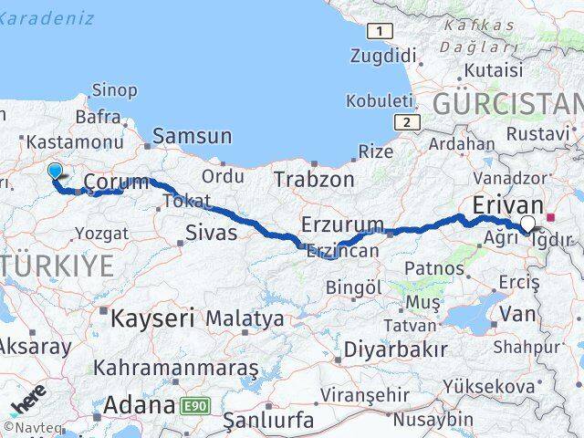 Çorum İskilip Iğdır Arası Kaç Km - Yol Haritası