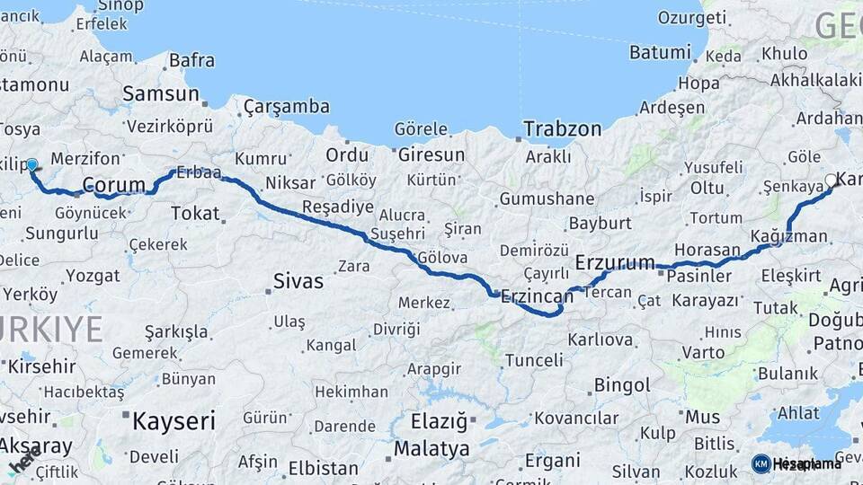 İskilip Kars Arası Kaç Km - Yol Tarifi