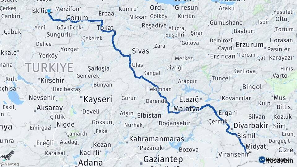 Çorum İskilip Mardin Arası Kaç Km - Yol Haritası