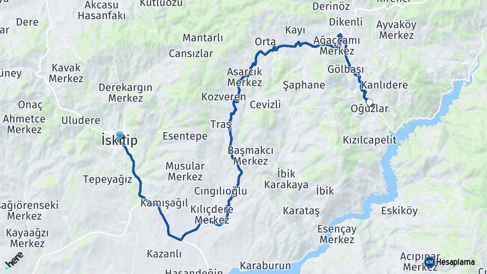 Çorum İskilip Oğuzlar Arası Kaç Km - Yol Haritası