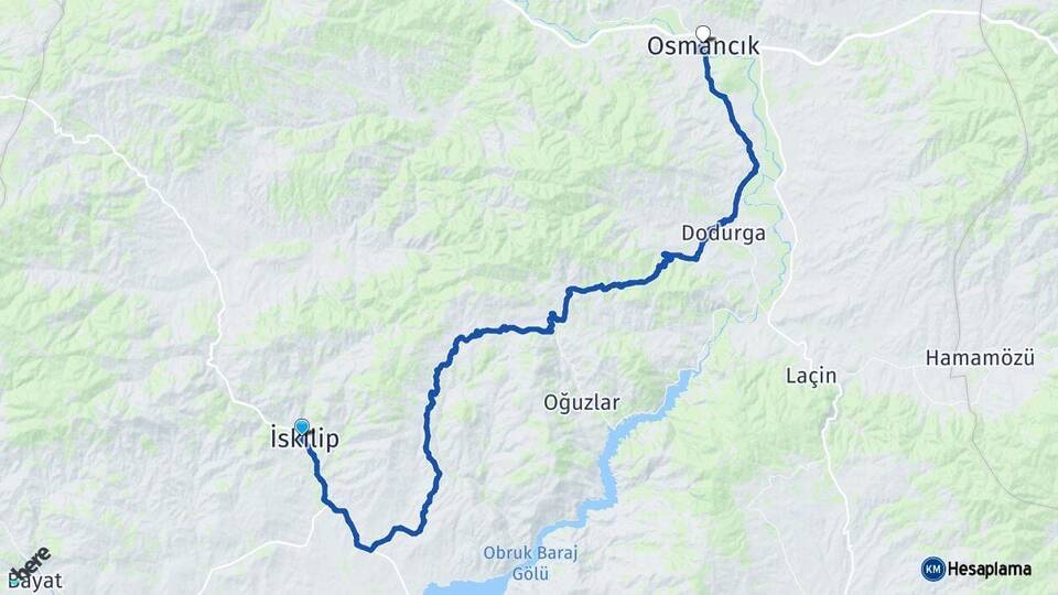Çorum İskilip Osmancık Arası Kaç Km - Yol Haritası