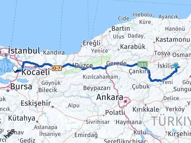 Çorum İskilip Yalova Arası Kaç Km - Yol Haritası