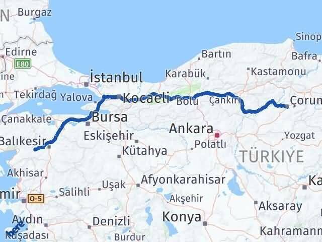 Çorum İvrindi Balıkesir Arası Kaç Km - Yol Haritası
