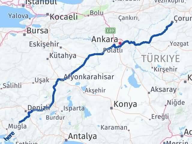 Çorum Kale Denizli Arası Kaç Km - Yol Haritası