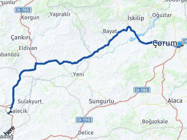 Çorum Kalecik Ankara Arası Kaç Km - Yol Haritası