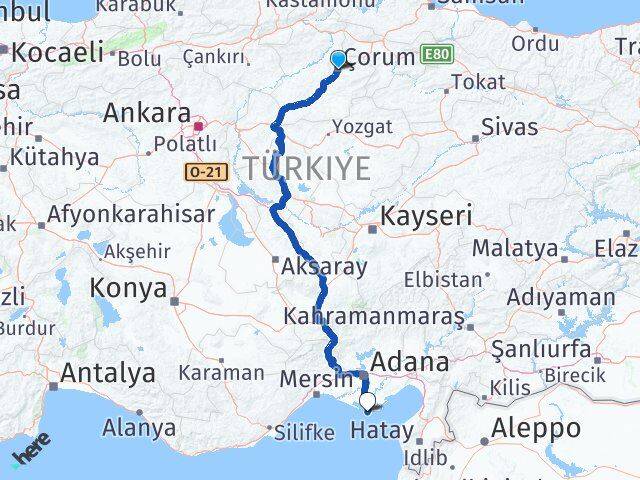 Çorum Karataş Adana Arası Kaç Km - Yol Haritası