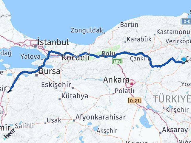 Çorum Karesi Arası Kaç Km - Yol Tarifi