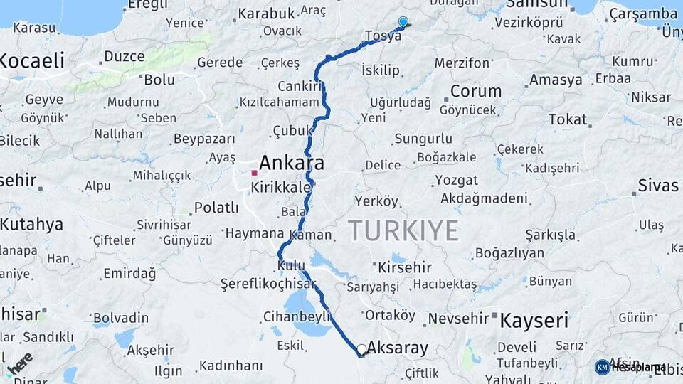 Çorum Kargı Aksaray Arası Kaç Km - Yol Haritası