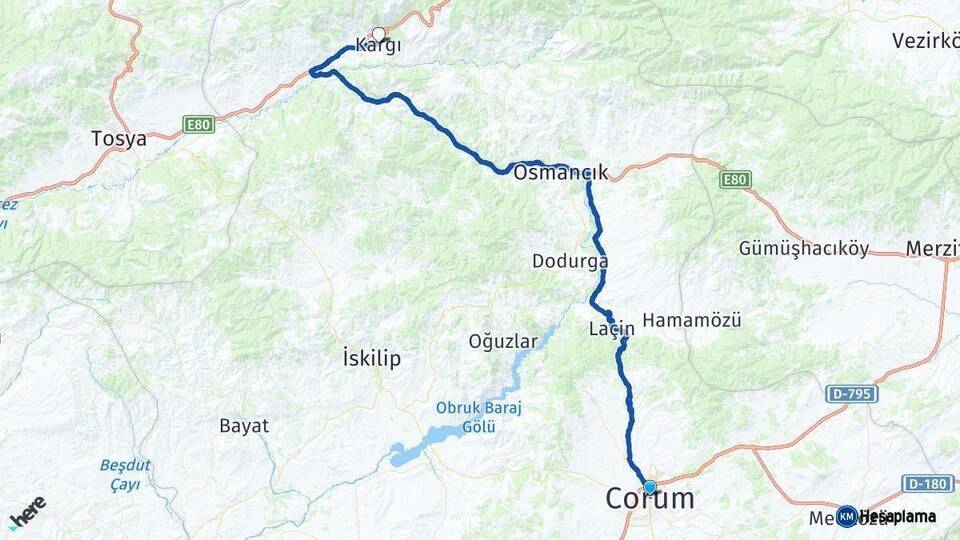 Çorum Kargı Arası Kaç Km - Yol Haritası