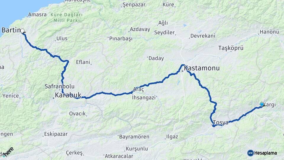 Çorum Kargı Bartın Arası Kaç Km - Yol Haritası