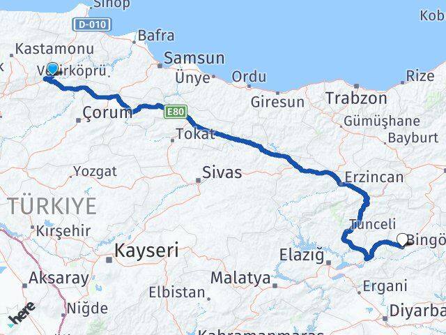 Çorum Kargı Bingöl Arası Kaç Km - Yol Haritası
