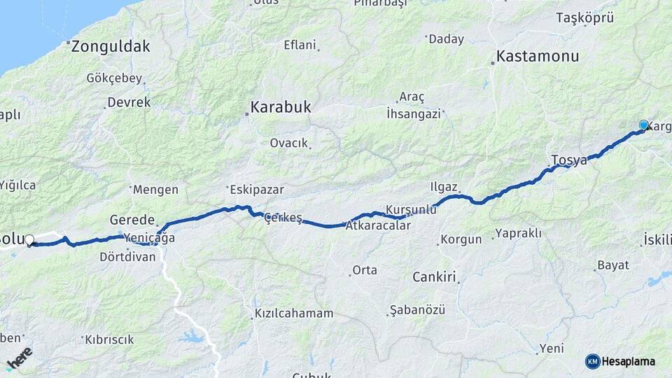 Çorum Kargı Bolu Arası Kaç Km - Yol Haritası