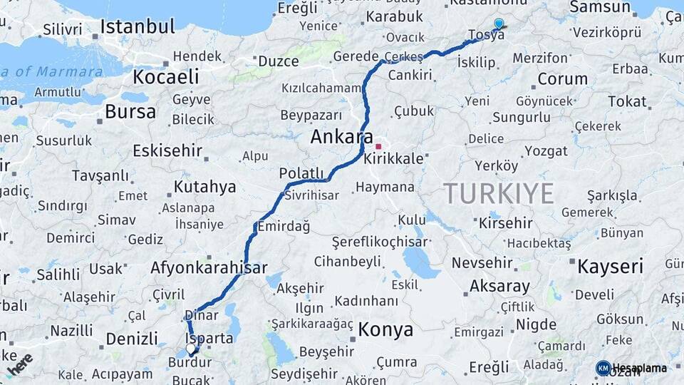 Çorum Kargı Burdur Arası Kaç Km - Yol Haritası