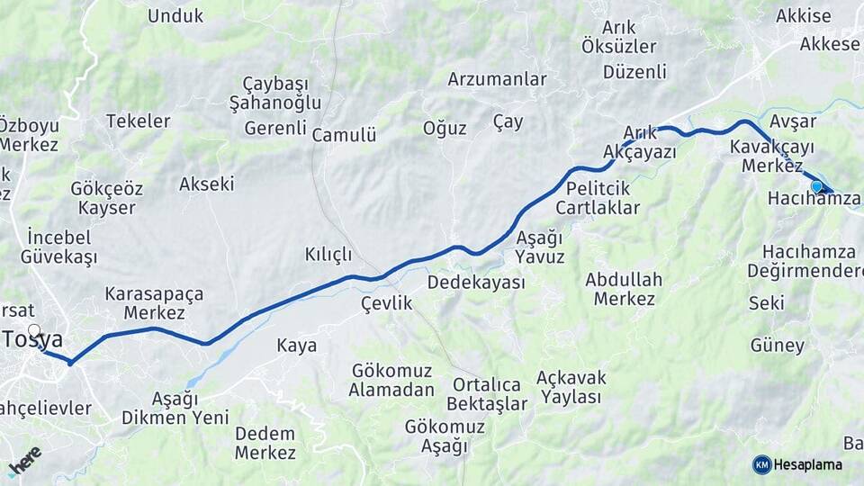 Çorum Kargı Hacıhamza Tosya Kastamonu Arası Kaç Km - Yol Haritası