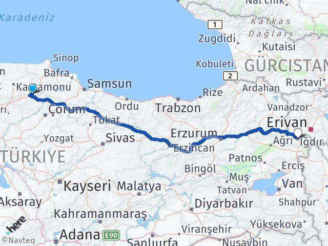 Çorum Kargı Iğdır Arası Kaç Km - Yol Haritası