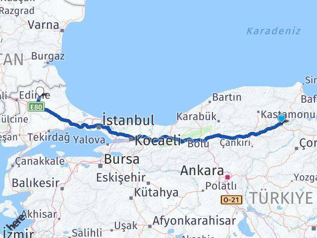 Çorum Kargı Kırklareli Arası Kaç Km - Yol Haritası