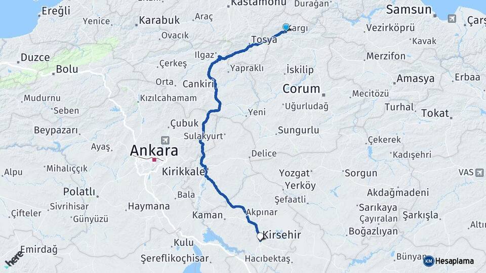 Çorum Kargı Kırşehir Arası Kaç Km - Yol Haritası