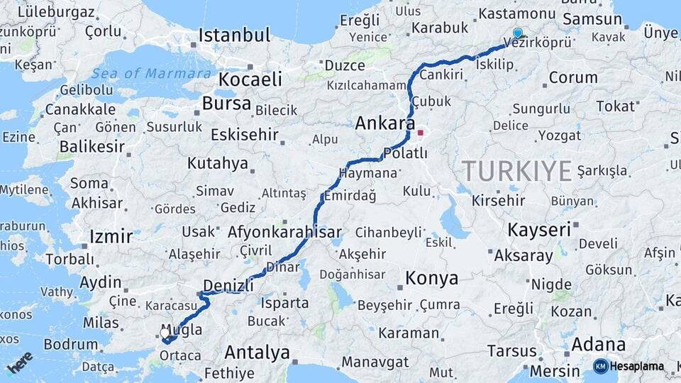Çorum Kargı Muğla Arası Kaç Km - Yol Haritası