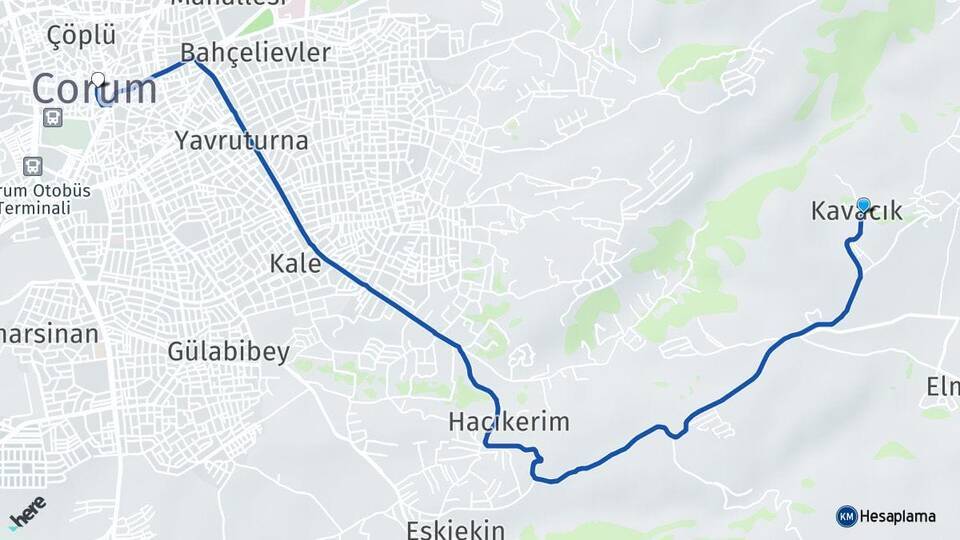 Kavacık Çorum Arası Kaç Km - Yol Tarifi