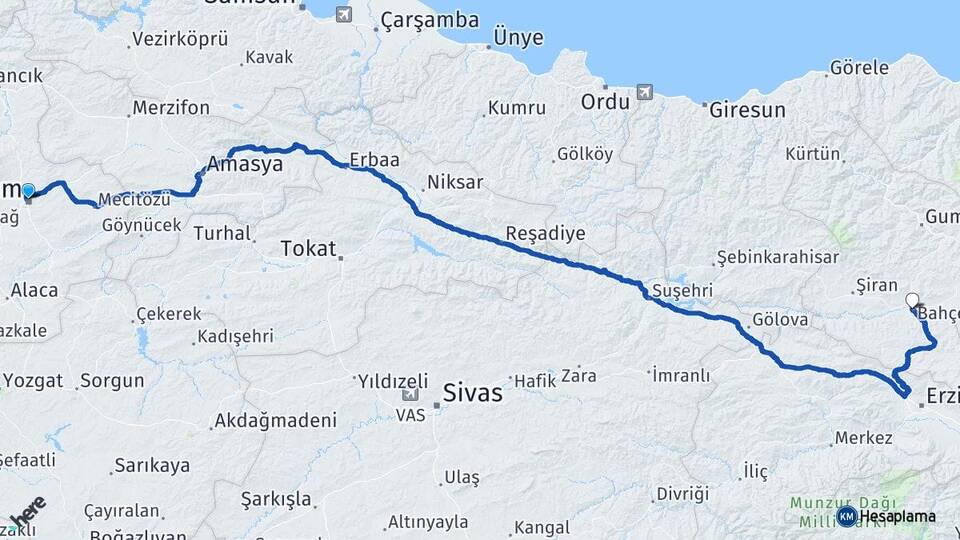 Çorum Kelkit Gümüşhane Arası Kaç Km - Yol Haritası