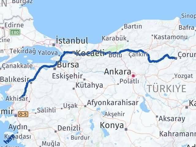 Çorum Kınık İzmir Arası Kaç Km - Yol Haritası