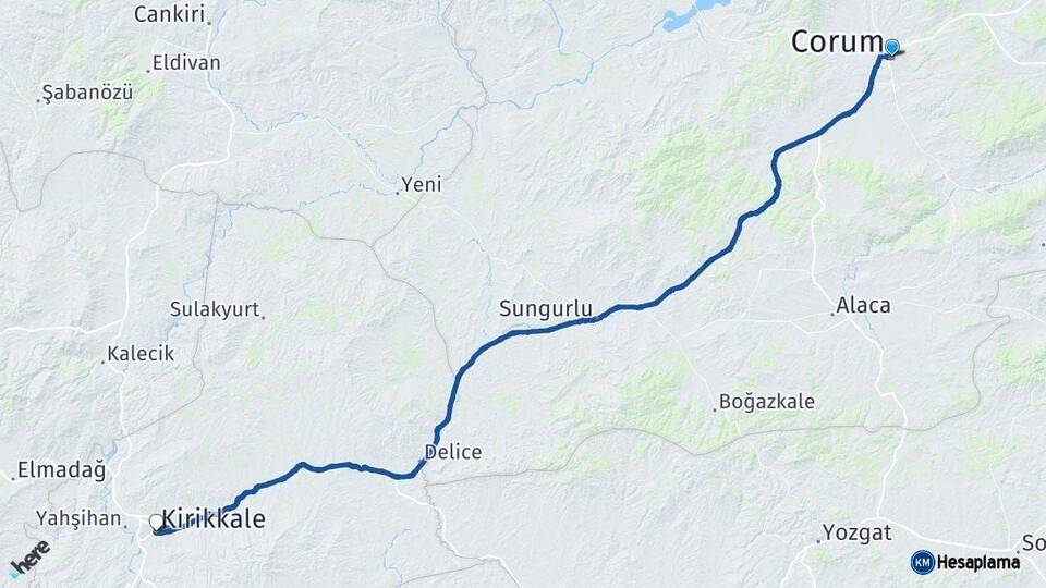 Çorum Kırıkkale Arası Kaç Km - Yol Haritası