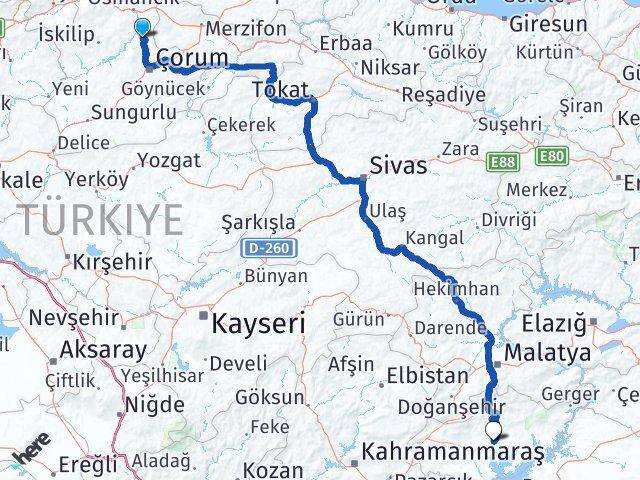 Çorum Laçin Adıyaman Arası Kaç Km - Yol Haritası
