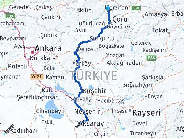 Çorum Laçin Aksaray Arası Kaç Km - Yol Haritası