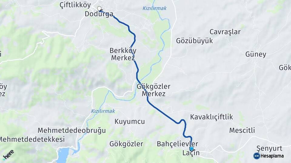 Çorum Laçin Dodurga Arası Kaç Km - Yol Haritası