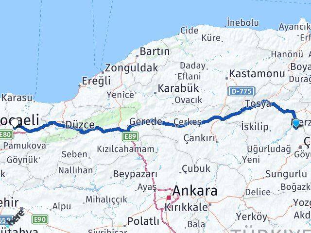 Çorum Laçin Sakarya Arası Kaç Km - Yol Haritası