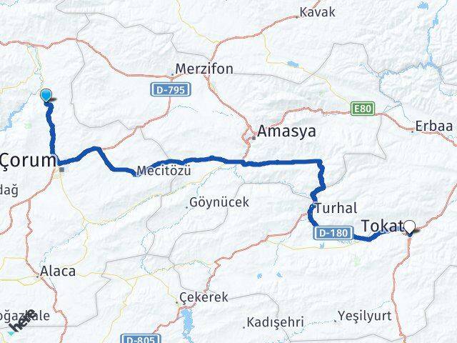 Çorum Laçin Tokat Arası Kaç Km - Yol Haritası