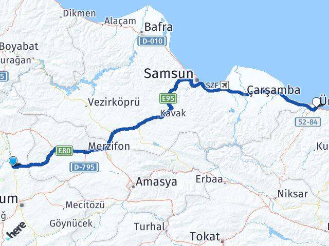 Çorum Laçin Ünye Ordu Arası Kaç Km - Yol Haritası