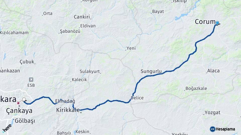Çorum Mamak Arası Kaç Km - Yol Tarifi