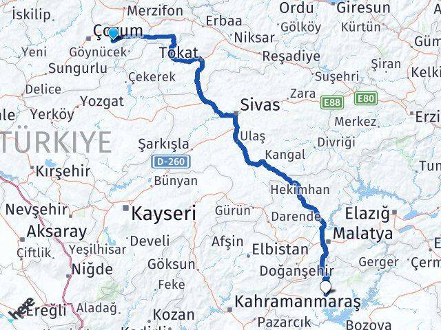 Çorum Mecitözü Adıyaman Arası Kaç Km - Yol Haritası
