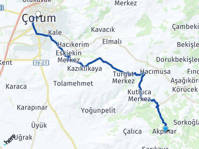 Akpınar Çorum Arası Kaç Km - Yol Tarifi