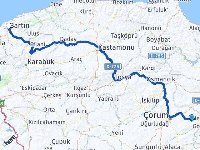 Çorum Mecitözü Bartın Arası Kaç Km - Yol Haritası