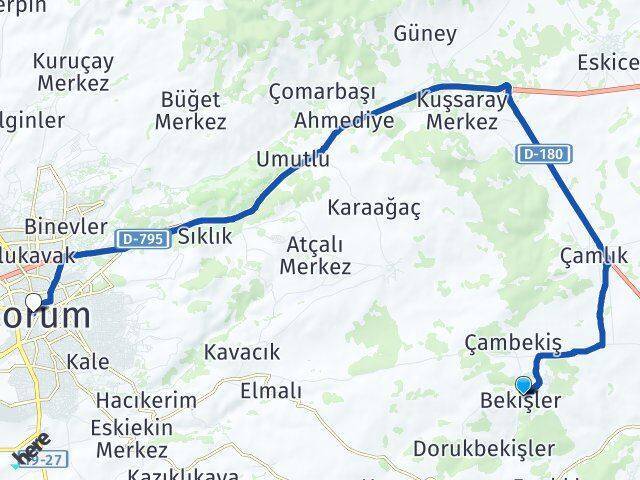 Bekişler Çorum Arası Kaç Km - Yol Tarifi