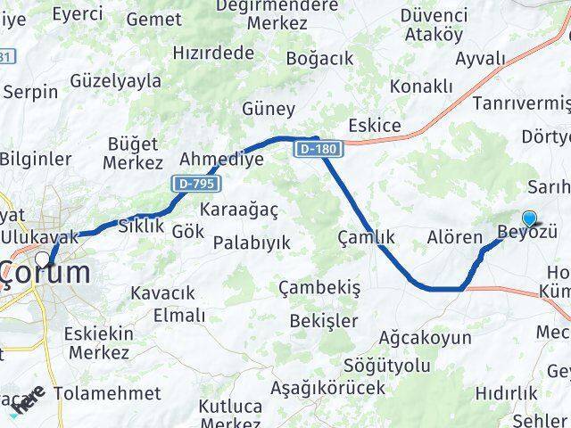 Beyözü Çorum Arası Kaç Km - Yol Tarifi