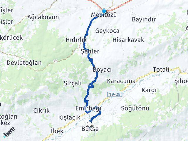 Çorum Mecitözü Bükse Mecitözü Arası Kaç Km - Yol Haritası