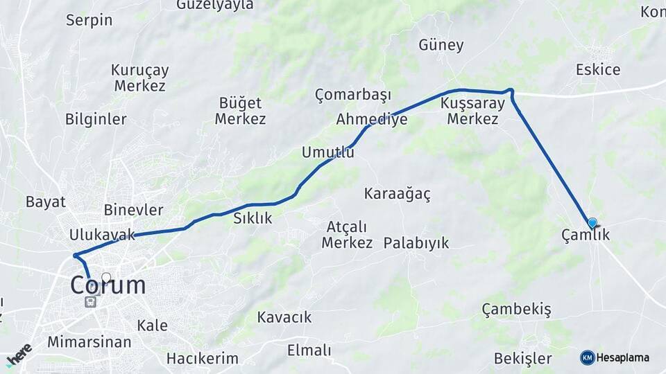 Elvançelebi Çorum Arası Kaç Km - Yol Tarifi