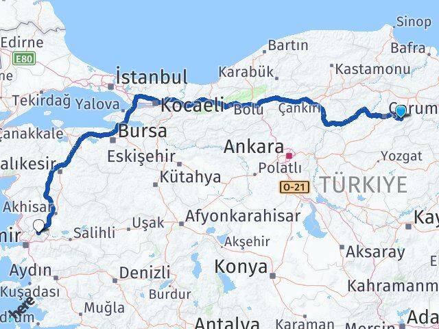 Çorum Mecitözü Manisa Arası Kaç Km - Yol Haritası