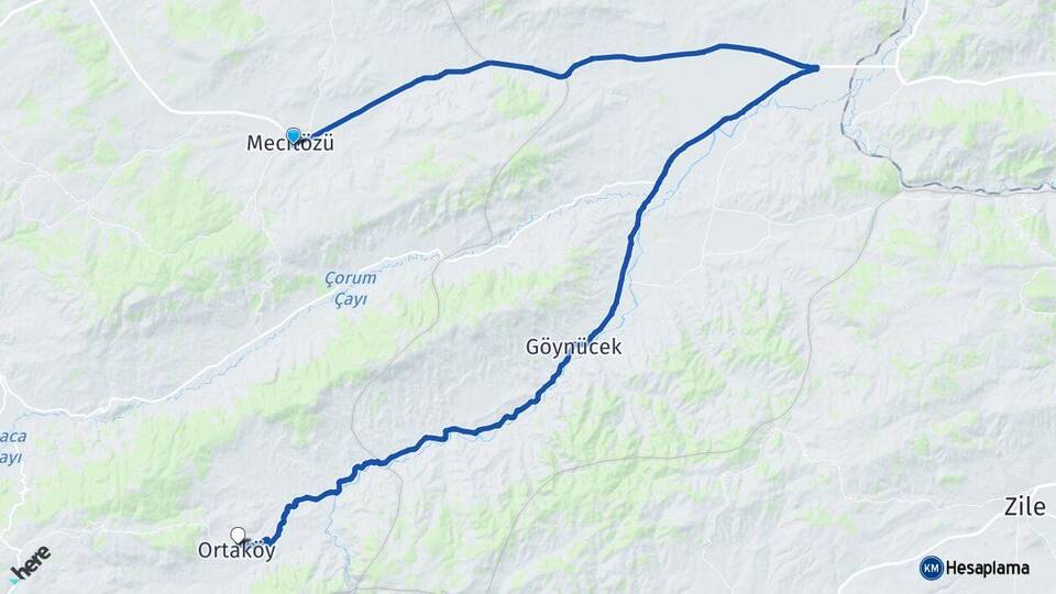 Çorum Mecitözü Ortaköy Arası Kaç Km - Yol Haritası