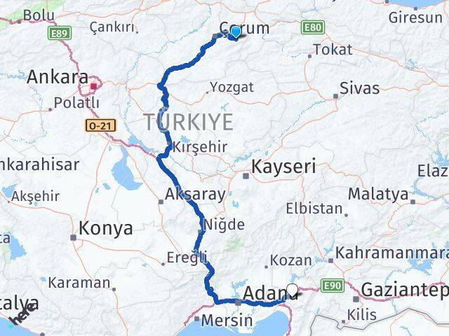Çorum Mecitözü Osmaniye Arası Kaç Km - Yol Haritası