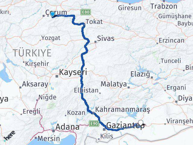 Çorum Mecitözü Şanlıurfa Arası Kaç Km - Yol Haritası