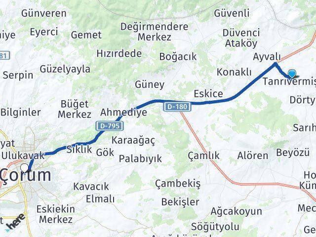 Tanrıvermiş Çorum Arası Kaç Km - Yol Tarifi