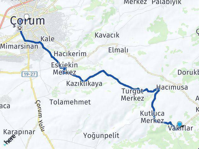 Vakıflar Çorum Arası Kaç Km - Yol Tarifi