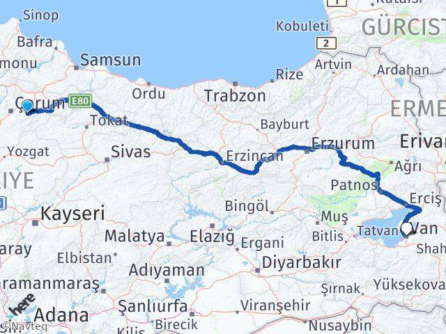 Çorum Mecitözü Van Arası Kaç Km - Yol Haritası