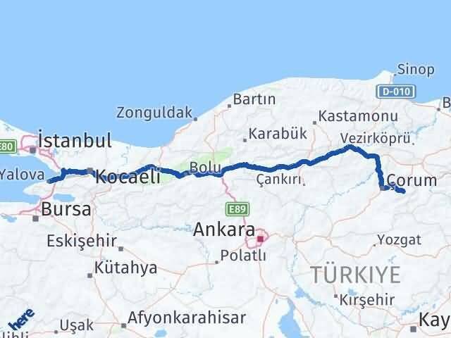Çorum Mecitözü Yalova Arası Kaç Km - Yol Haritası